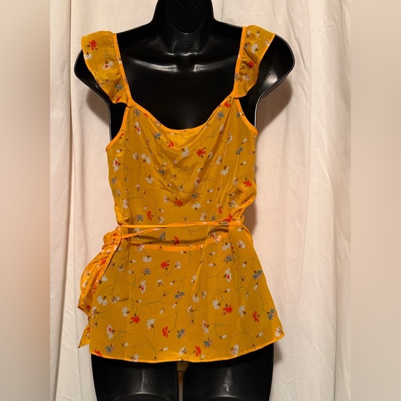 Madewell Belladonna Floral Print 100% Silk Wrap Sleeveless Top Size 2 Yellow - Picture 2 of 4